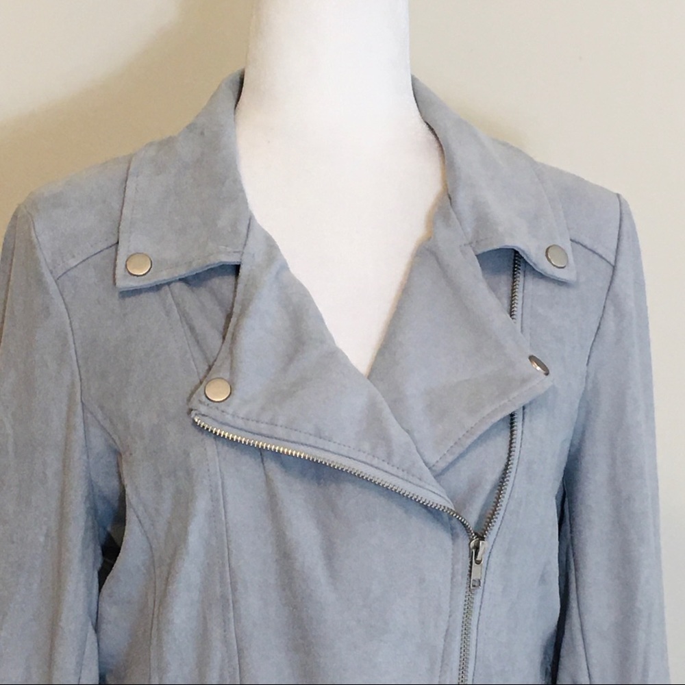 Lysse Womens Cory Faux Suede Moto Jacket Light Blue Asymmetric Zip size Medium - Picture 5 of 15
